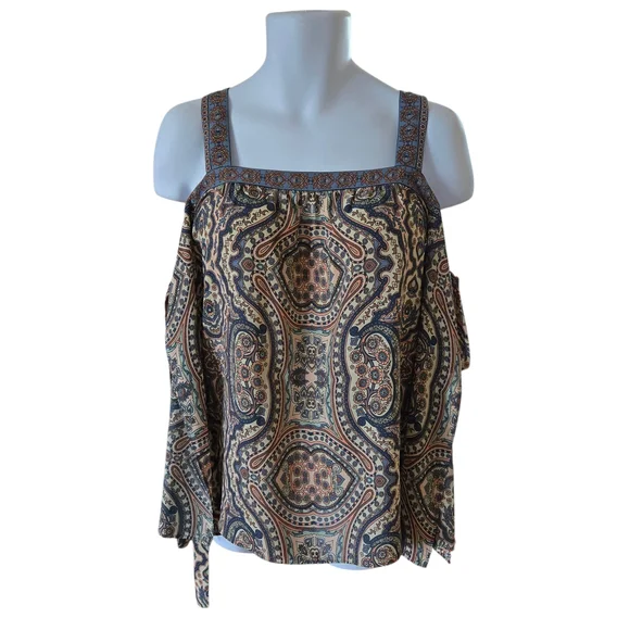 BCBGMaxAzria Brown Patterned Off-Shoulder Blouse - Picture 4 of 12
